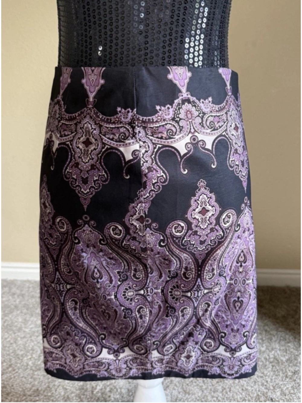 INC Paisley Straight Pencil Skirt Black Purple Silky Side Zipper Size 2 New - Picture 3 of 15